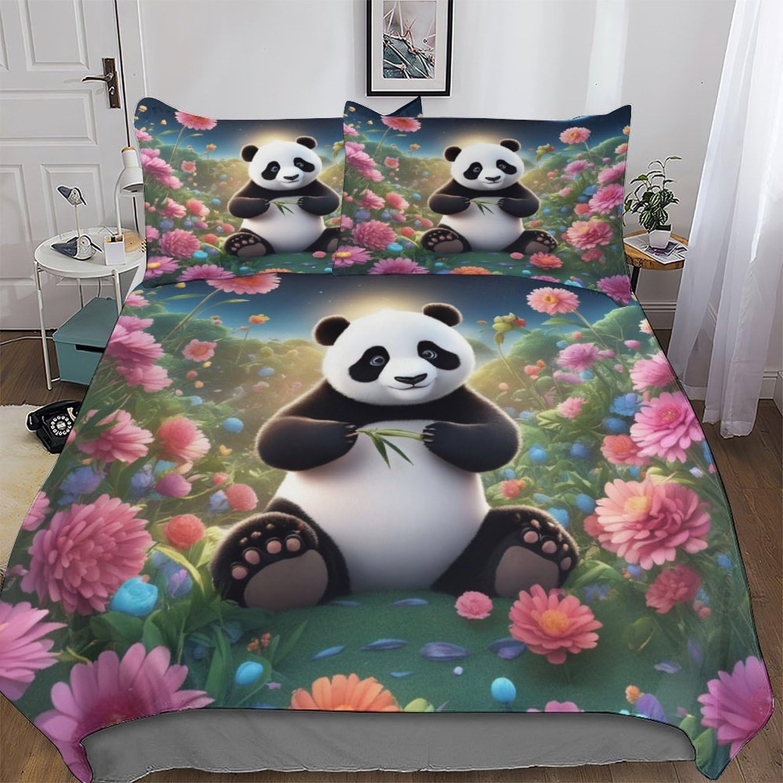 Parure housse de couette panda 220x240 cm en microfibre premium au toucher ultra doux