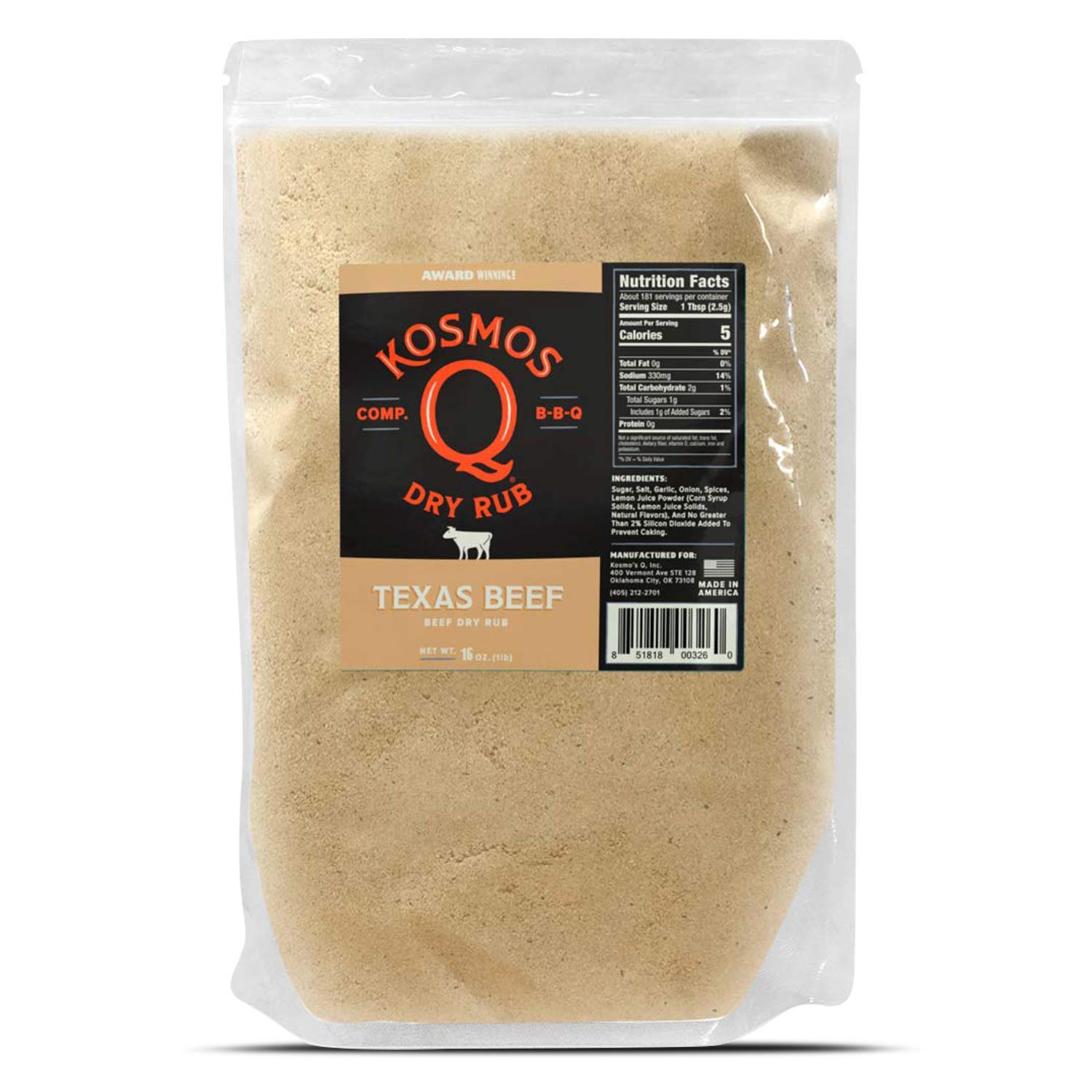 Kosmos Q Texas Beef BBQ Dry Rub, 16 oz