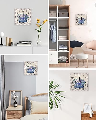 Miniatura 4 de Purple Florals Vase Wooden Wall Clock Silent Non Ticking, Retro Farmhouse Purple Buffalo Plaid Square Wall Clock Battery Operated, Decor Clock for