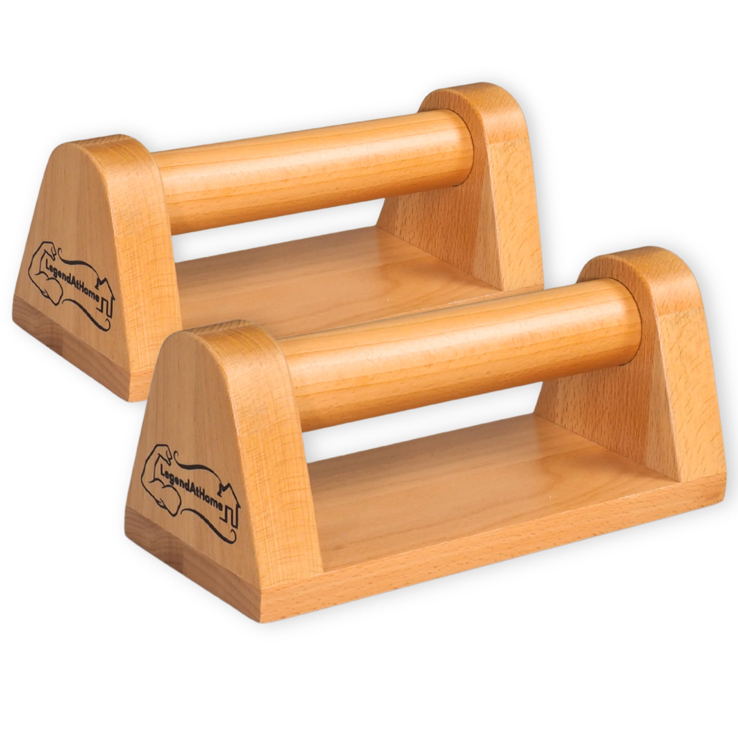 LegendAtHome Push-up Handles [Set of 2] - Sturdy Parallettes Made of Beech Wood for Joint-friendly Push Ups, Calisthenics & Dips - Non-Slip, Portable, Home or On the Go - With 9 m Grip Tape-image-2