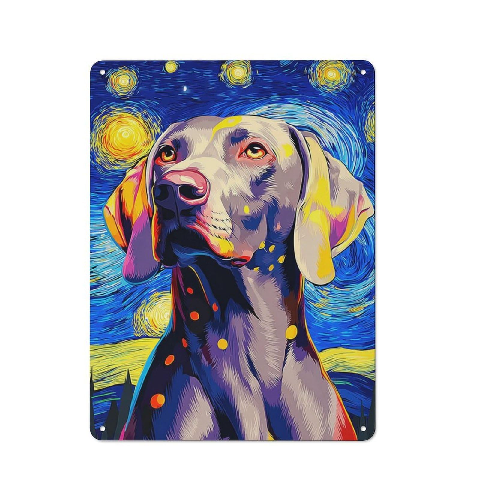 Junmoney Starry Night Dog Portrait -9 Metal Wall Sign 40X30cm Featuring For Home Bar Wall, New Home Wall Decor For Hosts Who Enjoy Retro Interiors
