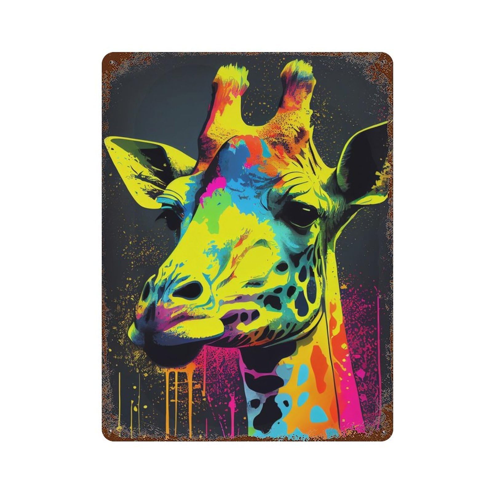 Garage Style Giraffe PopArt Animal Rust Effect Tin Sign 15.7"x11.8", Vintage Wall Decor for Bar And Workshop