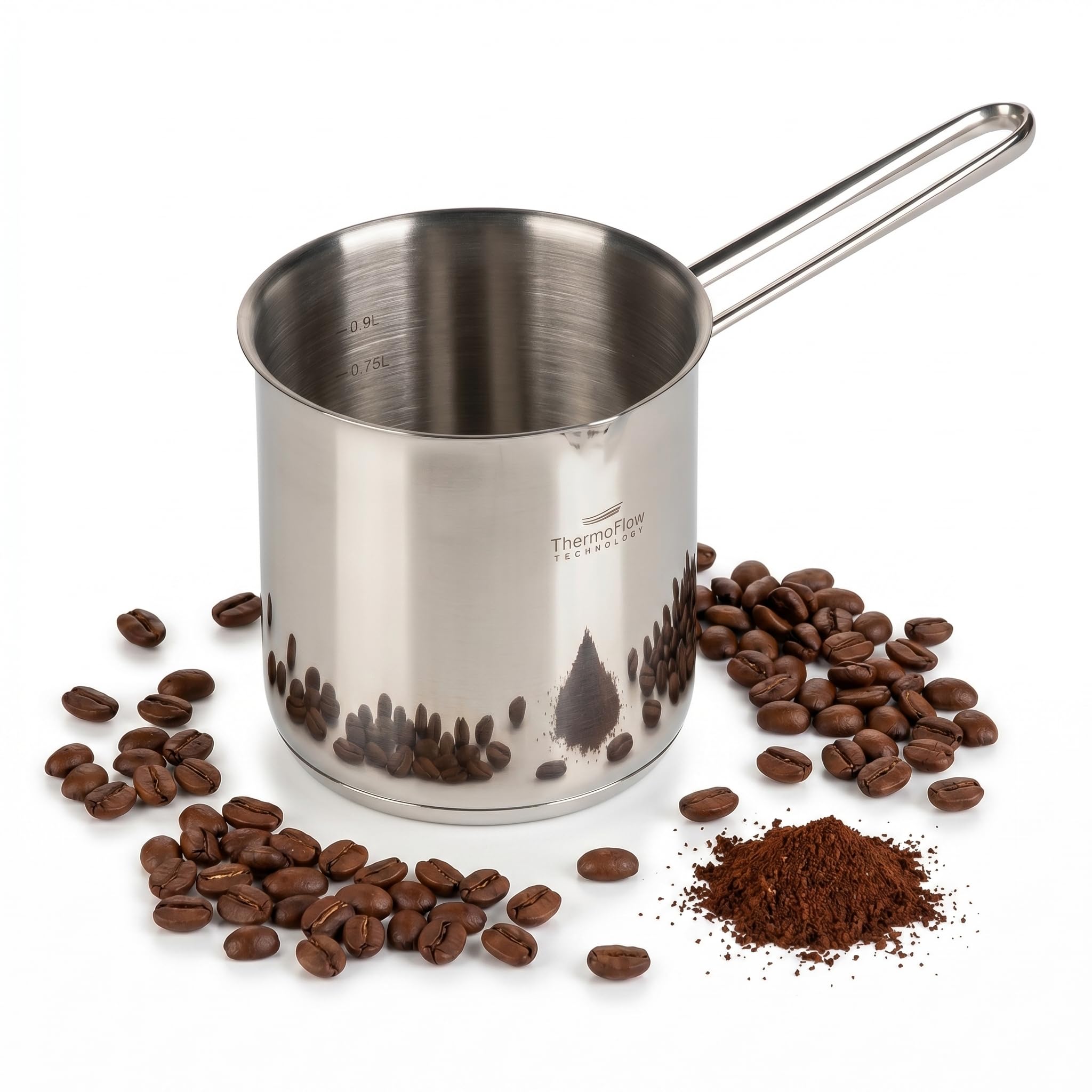 ROSMARINO Teiera per moka a induzione, in acciaio inox, 1225 ml, modello 2025, moderna caffettiera turca Cezve con fondo in acciaio a 3 strati (1225 ml)