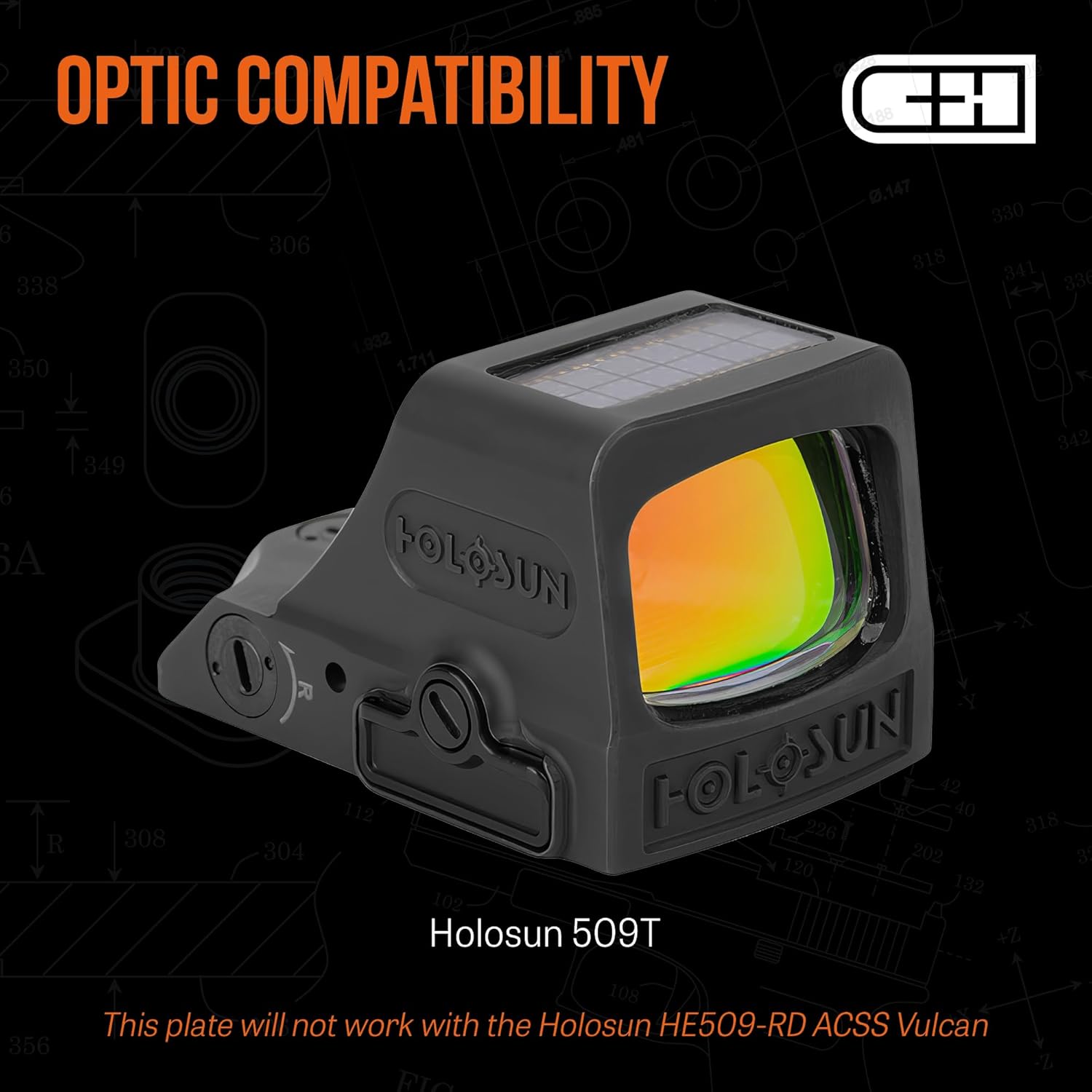 C+H Precision Optics Adapter Plate for Glock MOS | Compatible with Holosun 509T | Steel | Made in USA