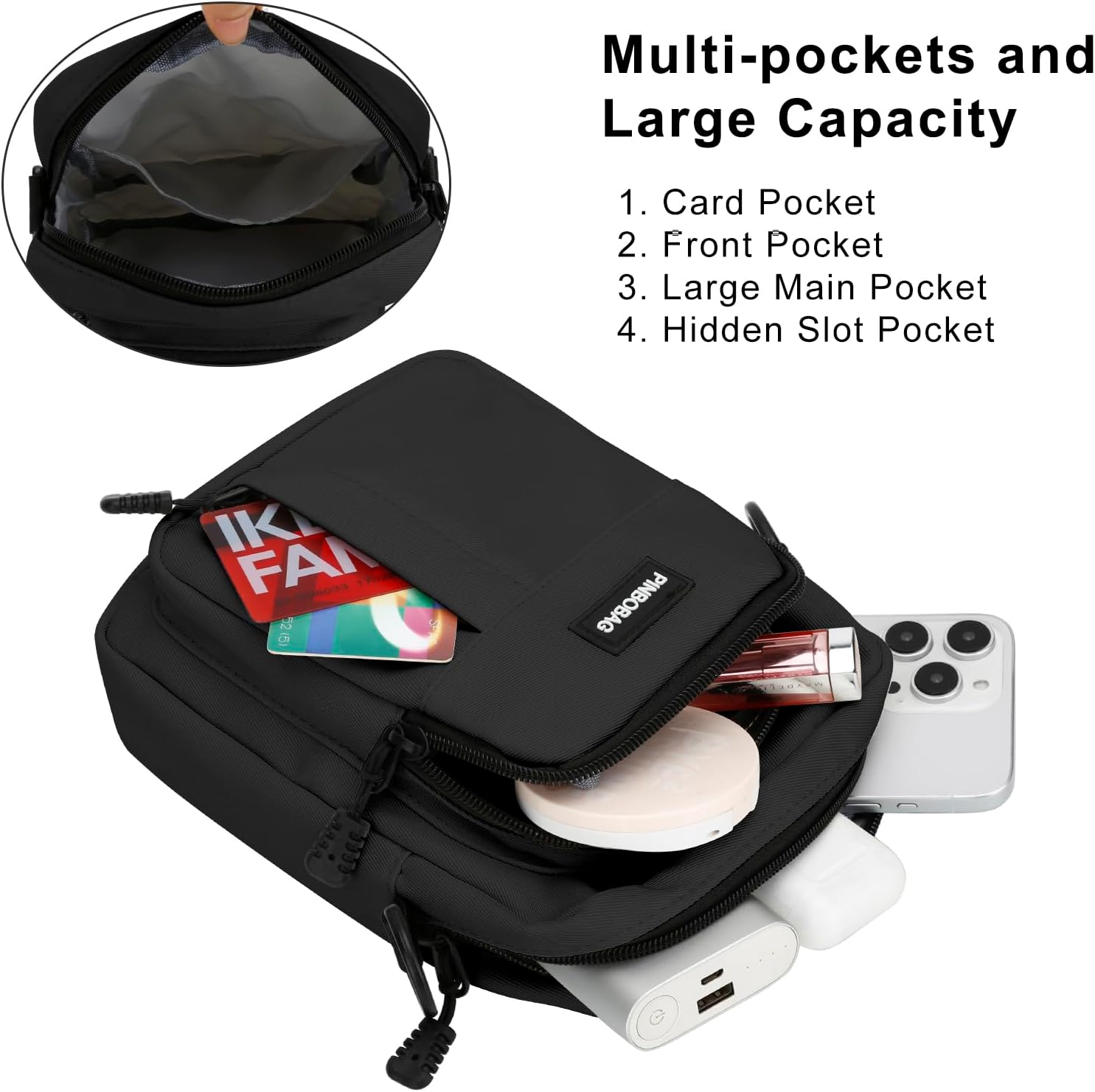 DOB SECHS Cute Unisex Small Messenger Bag Cross Body Nylon Shoulder Hobo Purse Phone Bags for Women Men with Ghost Pendant | Cute