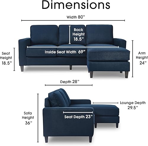 Miniatura 67 de Serta Harmon Sofá seccional reversible sala de estar, moderno sofá de tela de 3 asientos en forma de L. Gris-oscuro,Azul,Crema