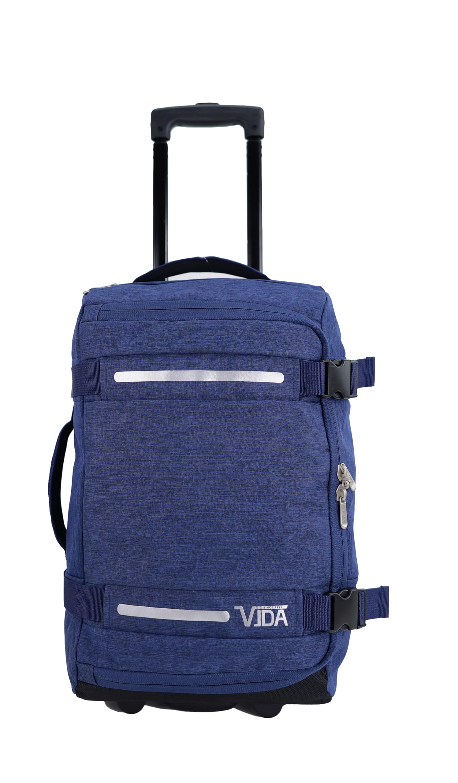 Valise Trolley Cabine Souple Vida VT607,2 Roullettes Multi Sangles d'attache (Bleu chiné (Jeans), S-Cabine 55x32.5x20cm -34L)