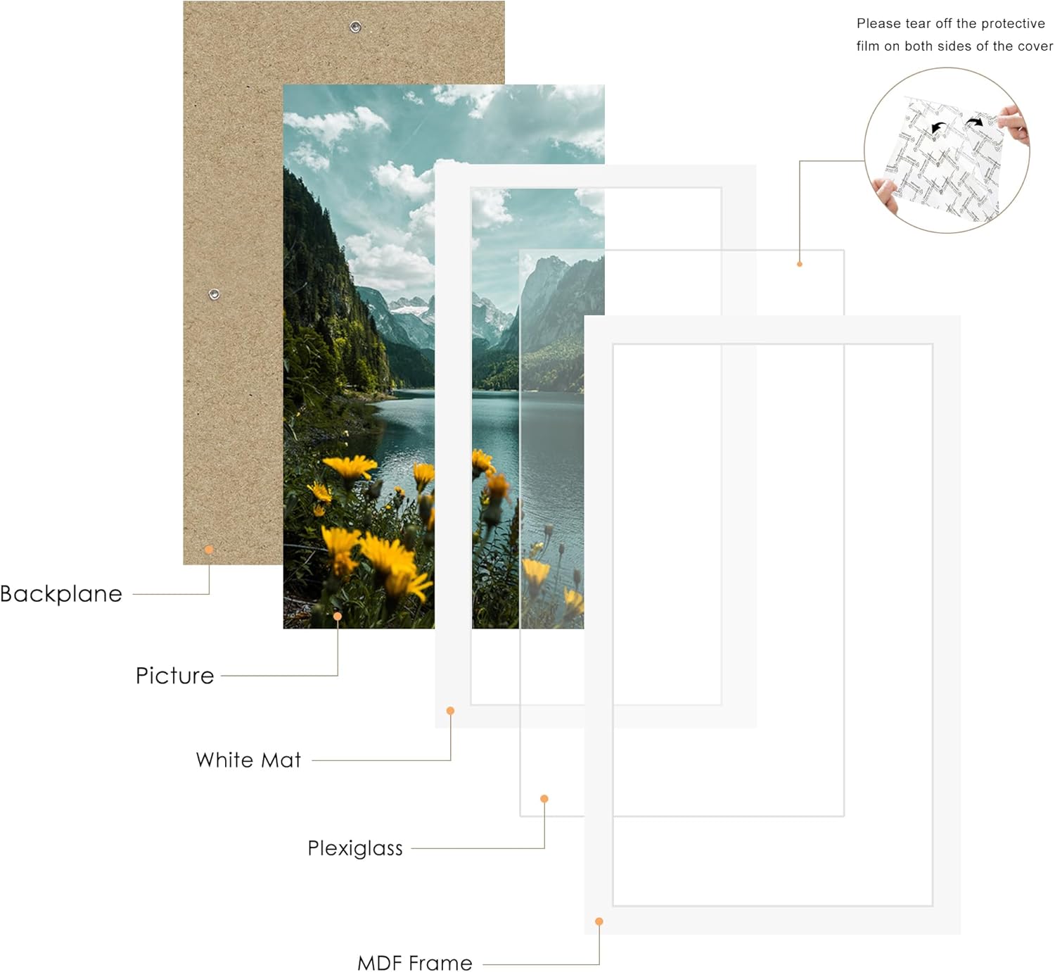 Picrit 14x24 Picture Frame 3 Pack, White Poster Frame, Display Poster 11 x 22 with Mat or 14 x 24 without Mat for Horizontal or Vertical Wall Mounting