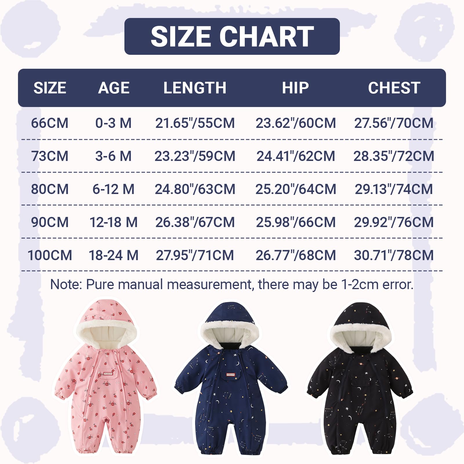 JiAmy Baby Schneeanzug, Baby Jungen Mädchen Winter Overall Strampler Neugeborenes Schneeoverall für 0-24 Monate