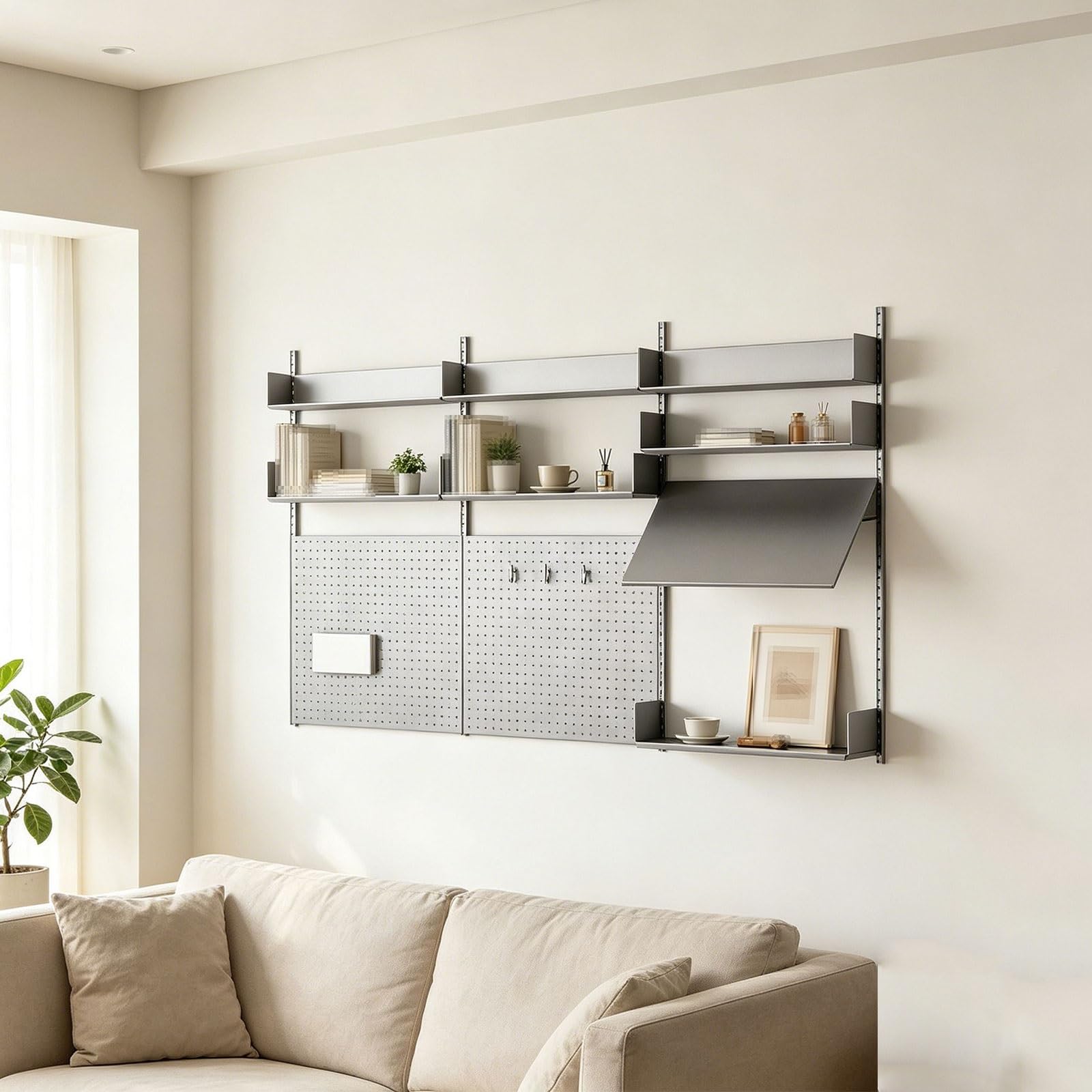 Panel Perforado Oficina Pared Acero Inoxidable Metal Pegboard Wall Organizer Altura de Estante Ajustable Organizador Cocina Capacidad de Carga Del Estante 50Kg