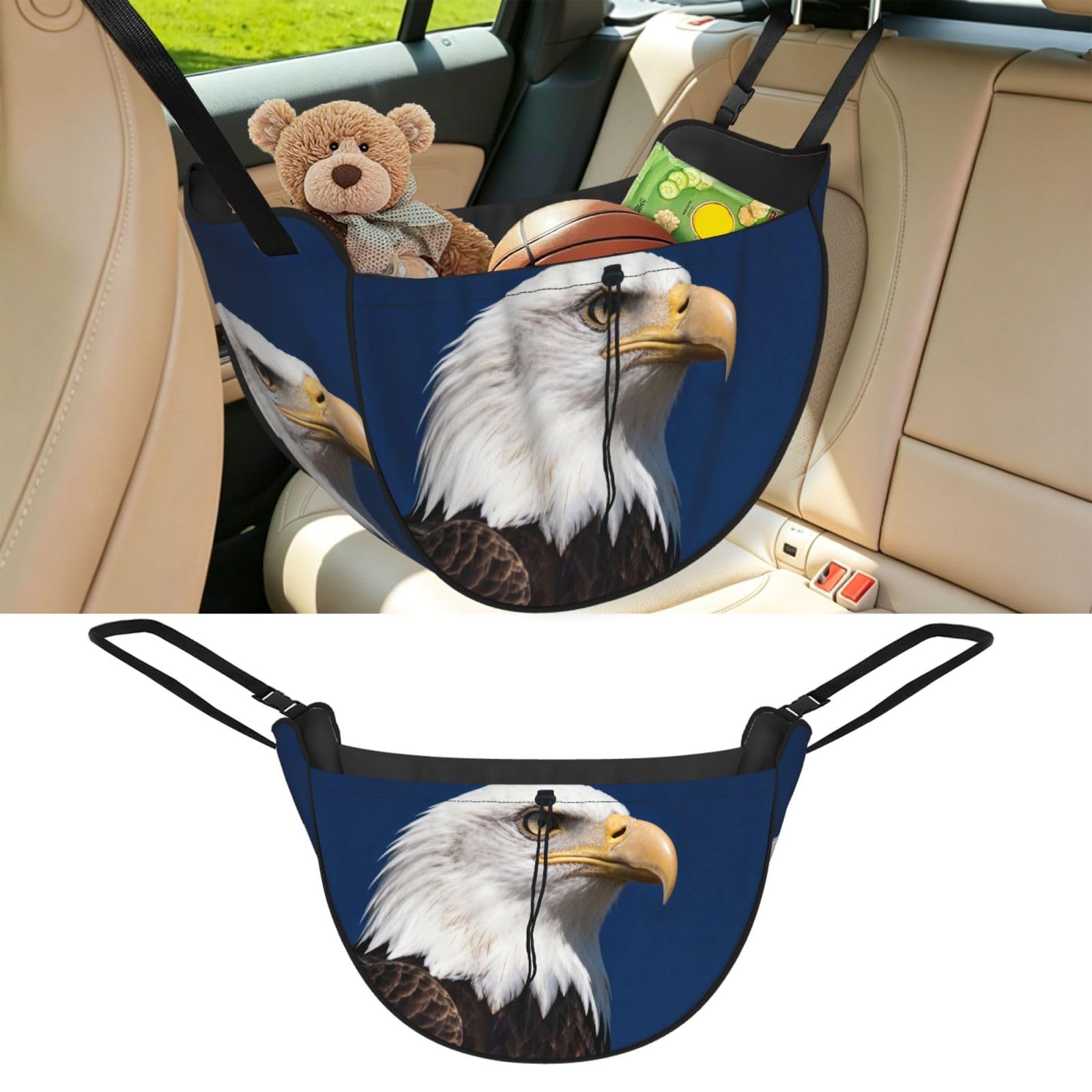 Cntdbu Black Bald Eagle Car Seat Organizer-Backseat Storage Bag For Travel