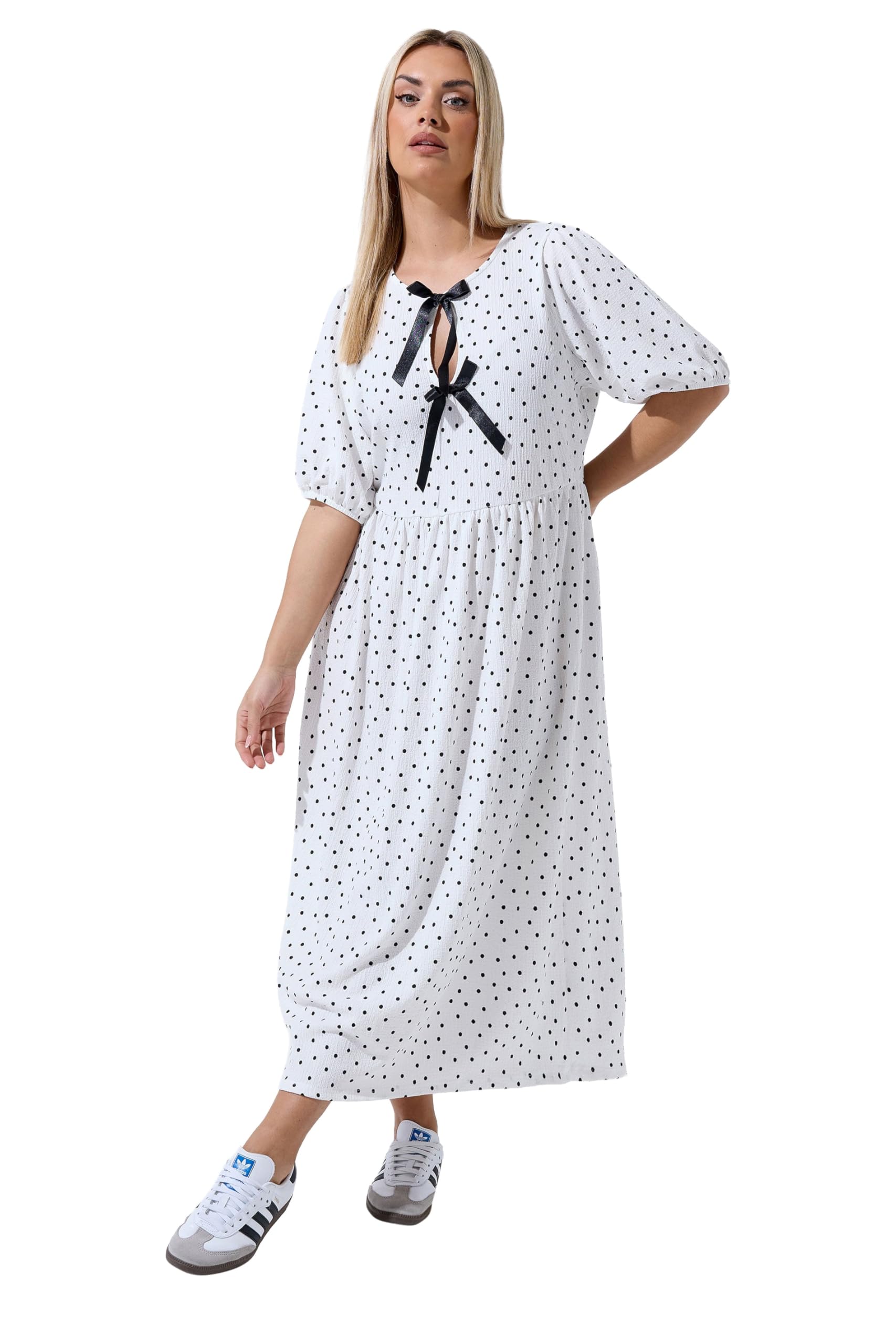Yours Women's Ivory Polka Dot Bow Dress In Size 22-24