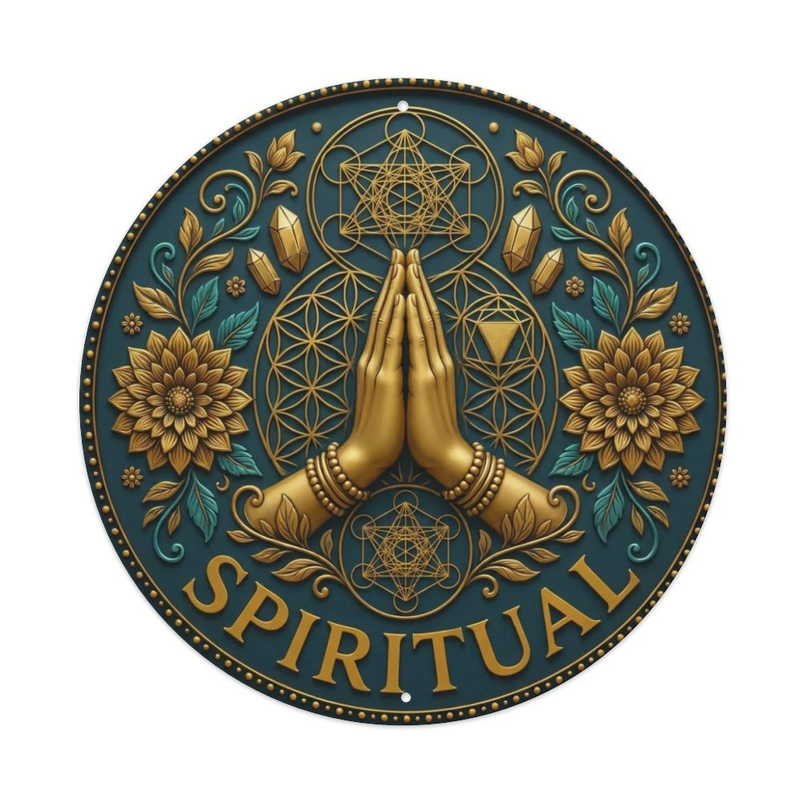 Fyrn Style Metal Tin Sign Vintage Namaste Praying Hands Spiritual Flower Zen Yoga