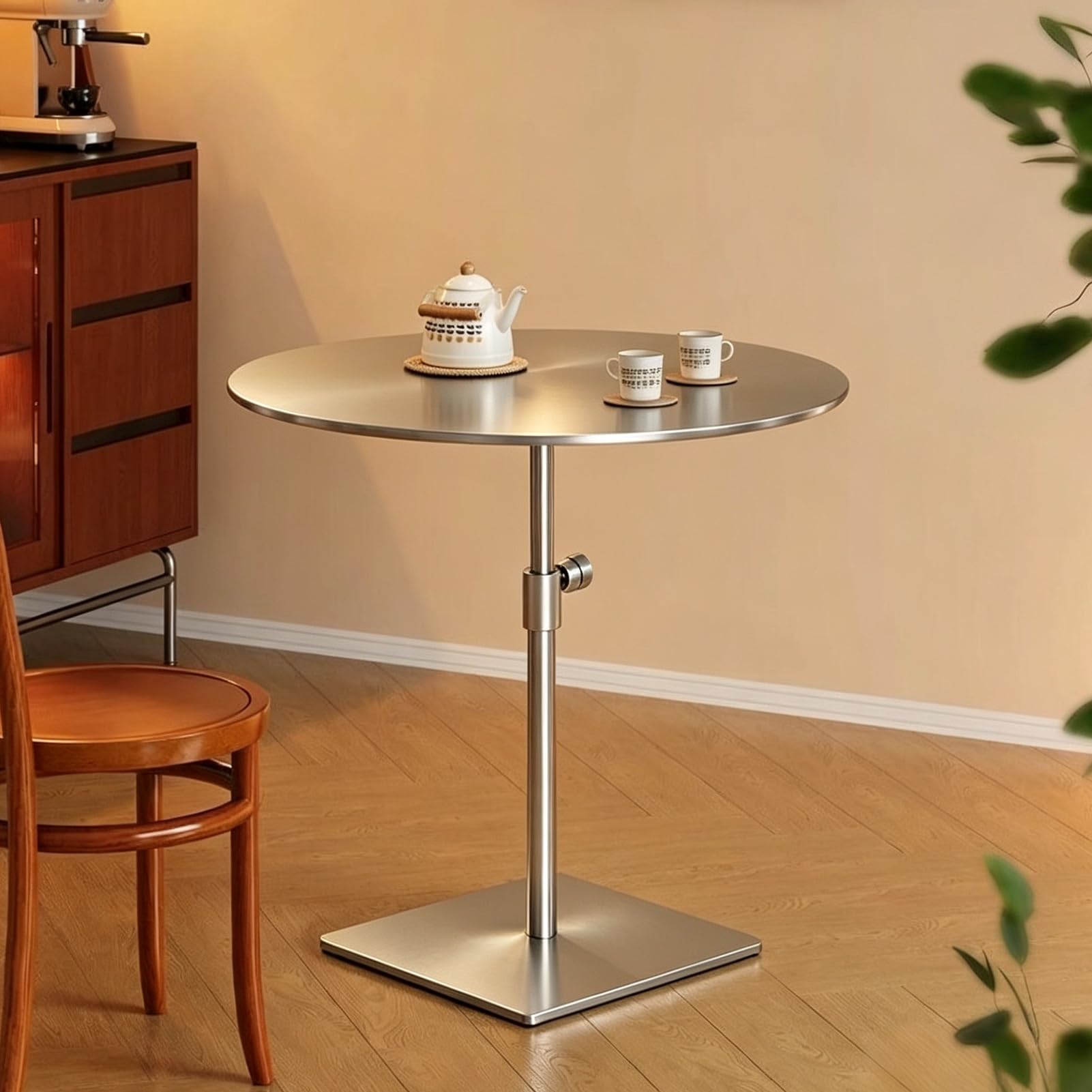 Mesa de centro de acero inoxidable de 50cm y altura ajustable para bar