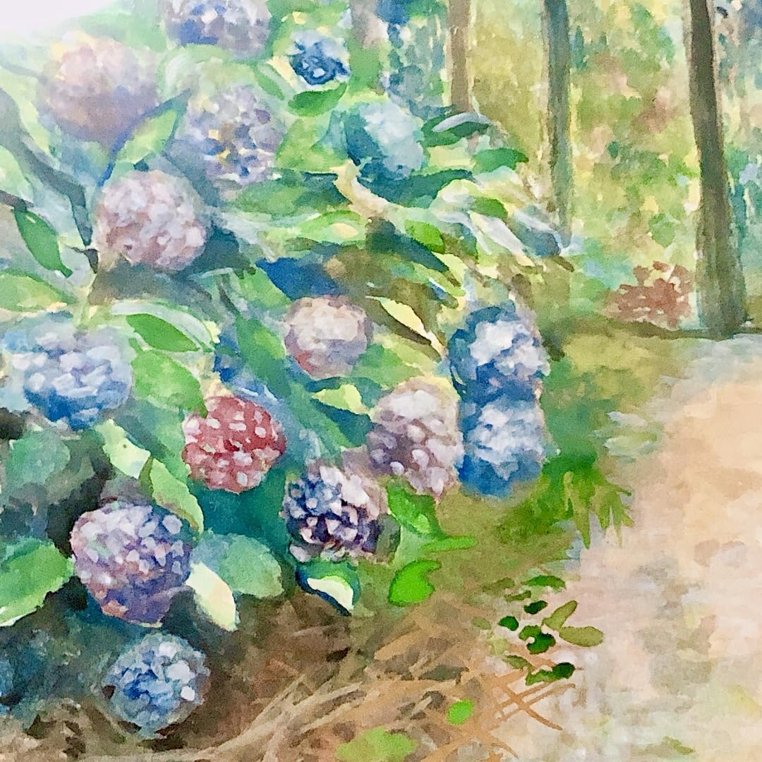 Amazon.co.jp: 絵画 直筆アート 「紫陽花ロード」Moe Suda ｜花の