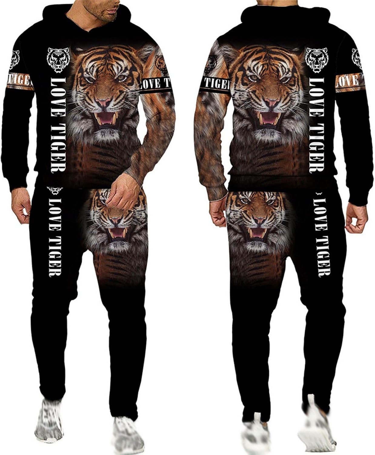 [Taopagii] スウェット 3Dプリント ジャージセット セットアップ 虎柄 上下 メンズ 秋春 オーバーサイズ 長袖 トップ