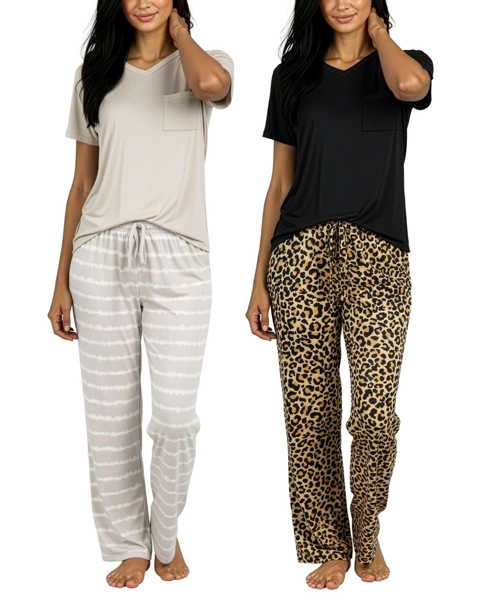 2 Pack: Women's Comfy Pajama Sets - Short & Long Sleeve Ladies Loungewear Sleepwear PJs (Available In Plus)