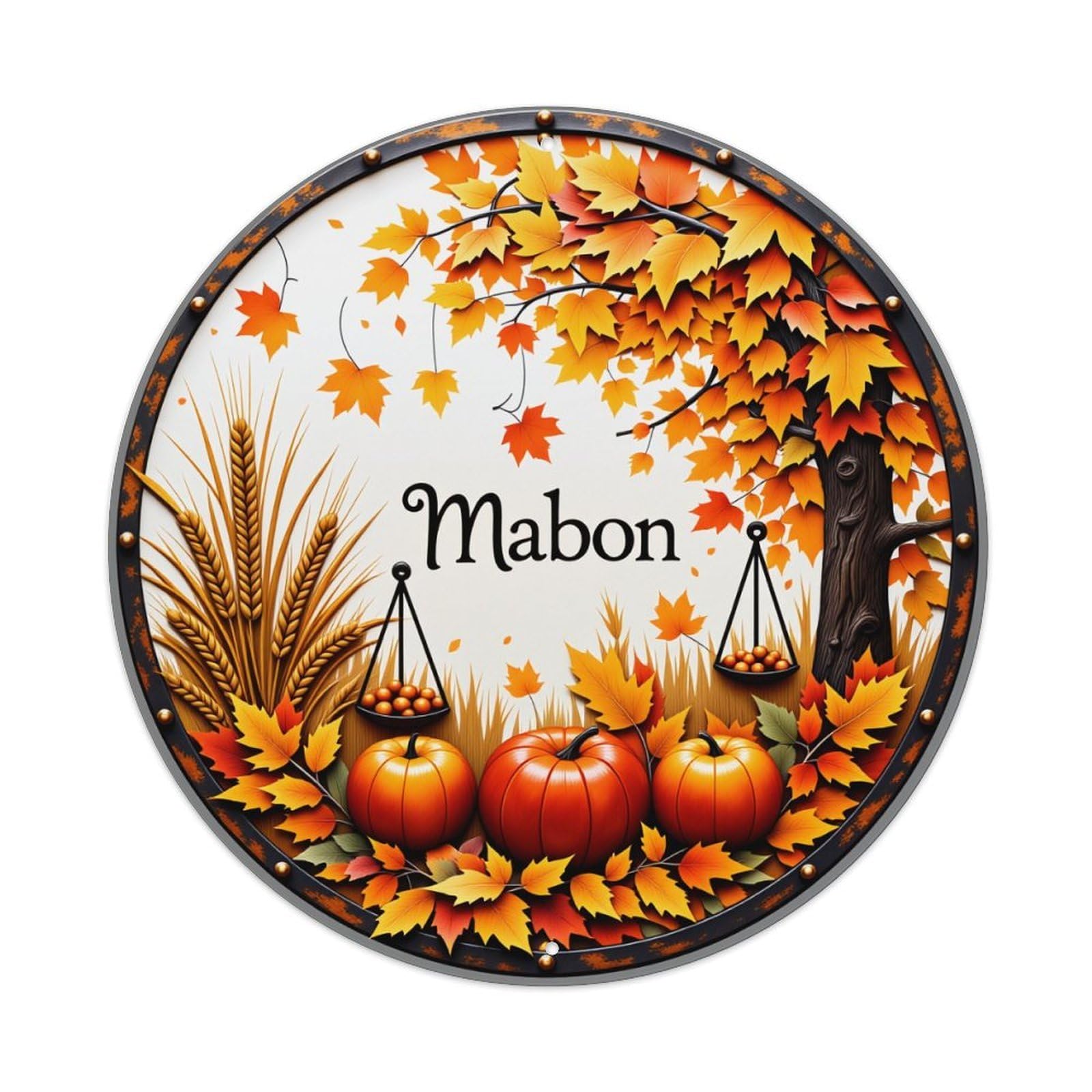 Autumn Leaves Pumpkins Wheat Scales Metal Tin Sign Vintage Garden Bedroom Cafe Bar Man Cave Home Wall Decor Metal Poster 8x8 inches