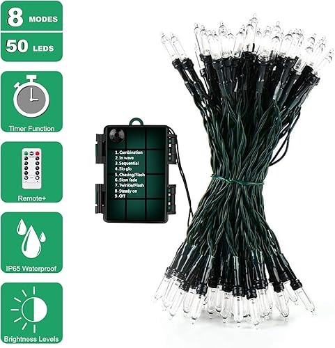 Miniatura 5 de Luces de Navidad Koxly funciona con baterías, 18 pies, 50 luces LED impermeables con temporizador remoto de 8 modos, decoración de jardín,