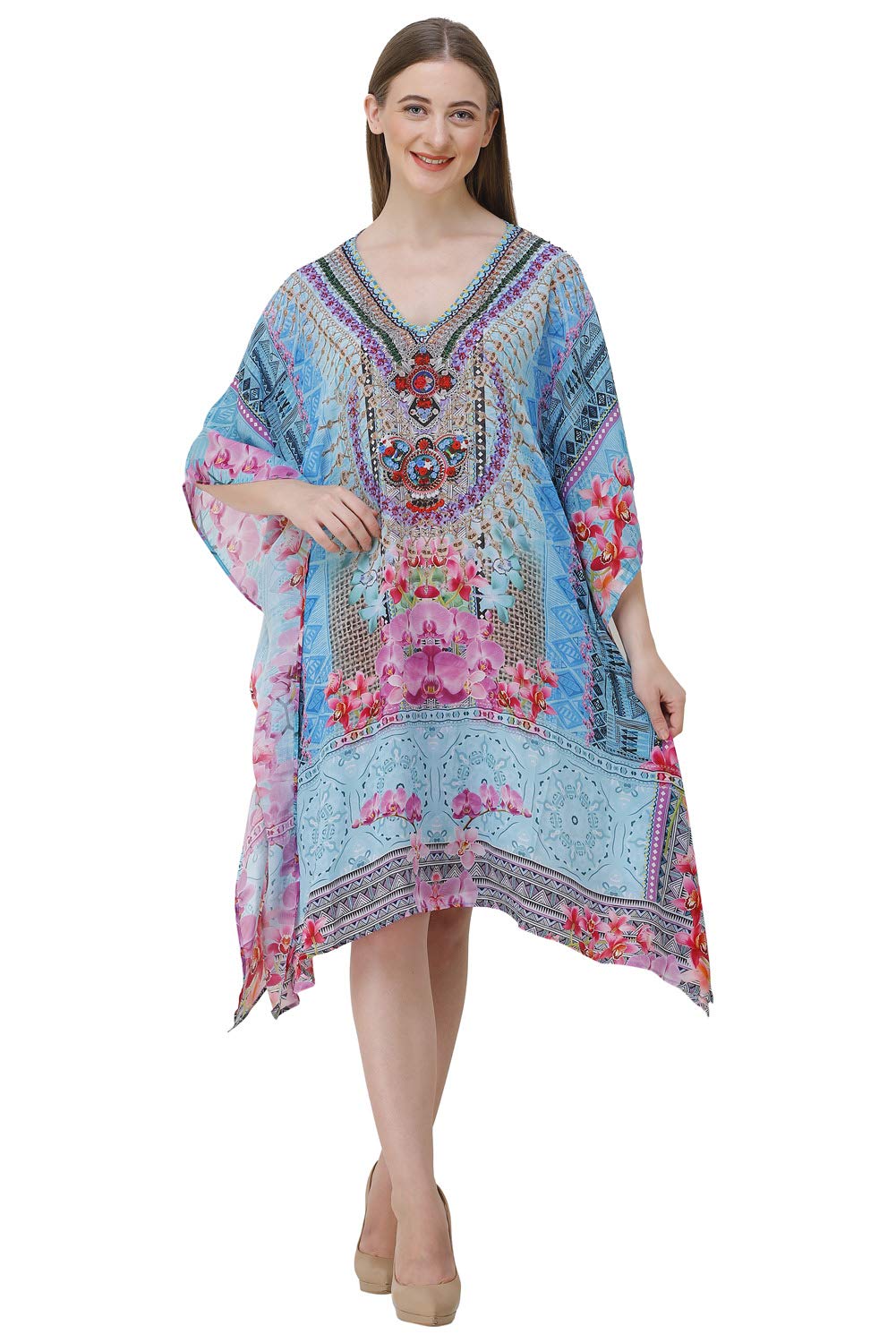 Short Favorite Digital Printed | Georgette Kaftan | Vacation Wear | Beach Wear | Coverups | Kaftan Dress | For Women | Free Size [M-3XL]-image-10