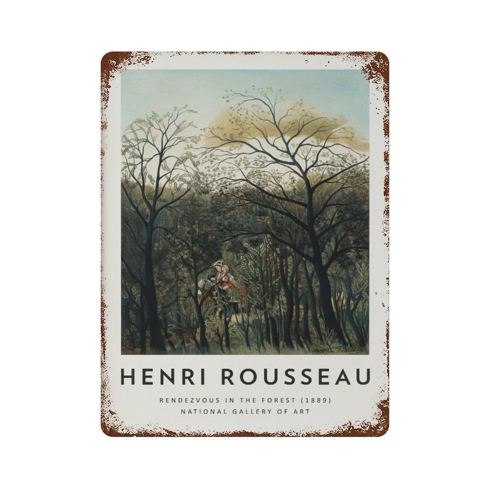 xiaoxiaoshen Henri Rousseau 'rendezvous in The Forest' Wall Decor Art Metal Tin Poster Modern Home Decor Art Home Bar Shop Decorations Vintage Sign 40x30cm