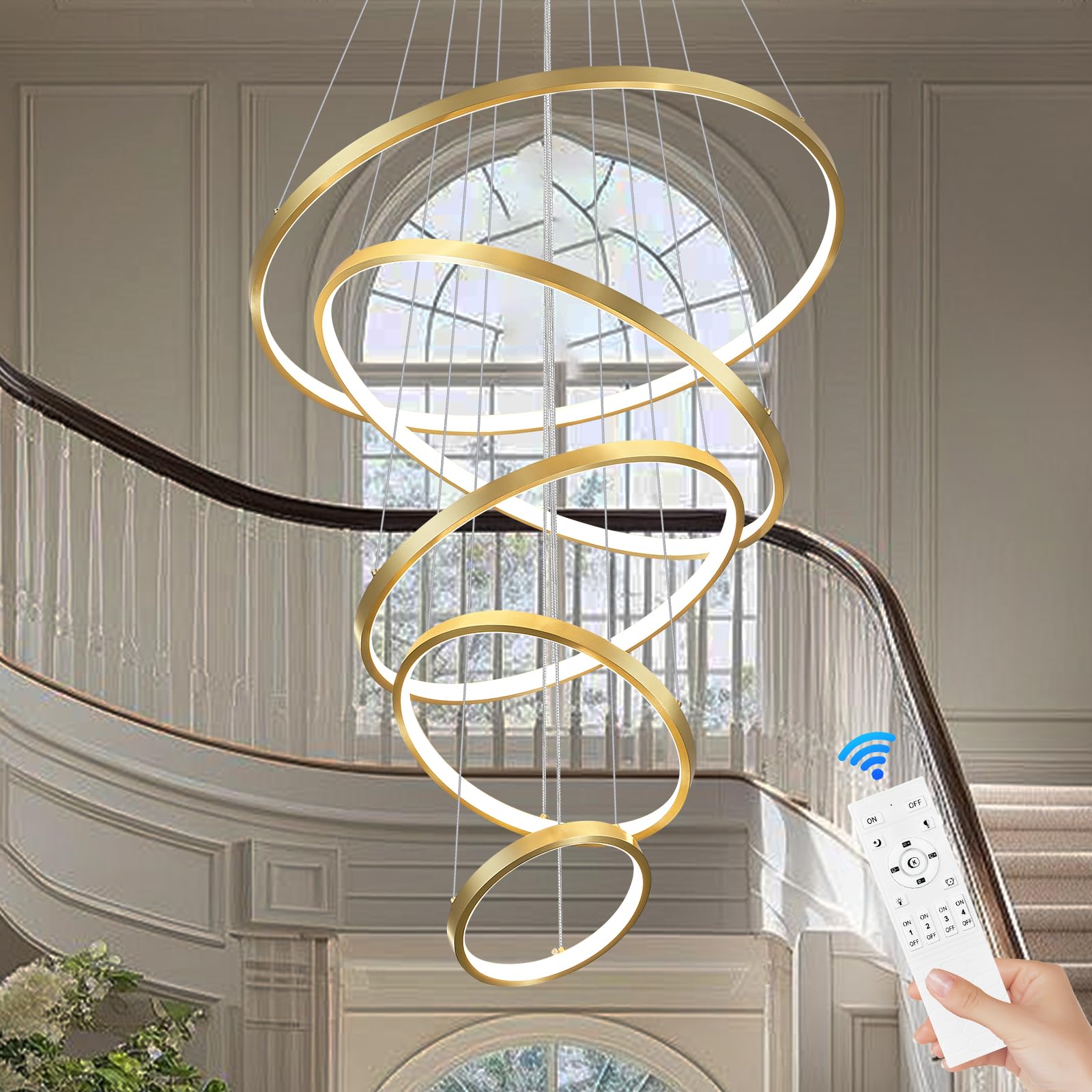 Photo 1 of Sparklelf 5-Ring LED Chandelier - Dimmable Gold