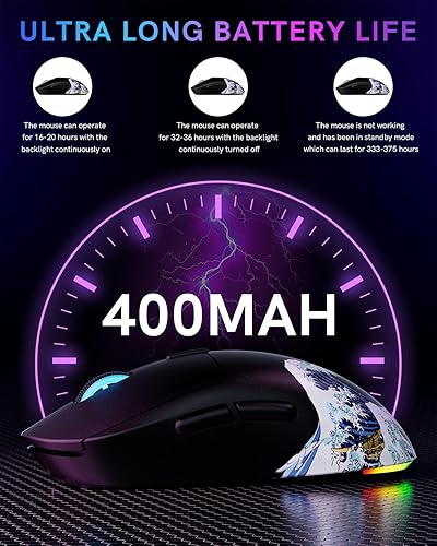 Miniatura 5 de G57 - Mouse inalámbrico para juegos, 8000 DPI, 2.82 oz, 2.4GBluetoothUSB-C, recargable con 5 botones programables para PCMac, color negro