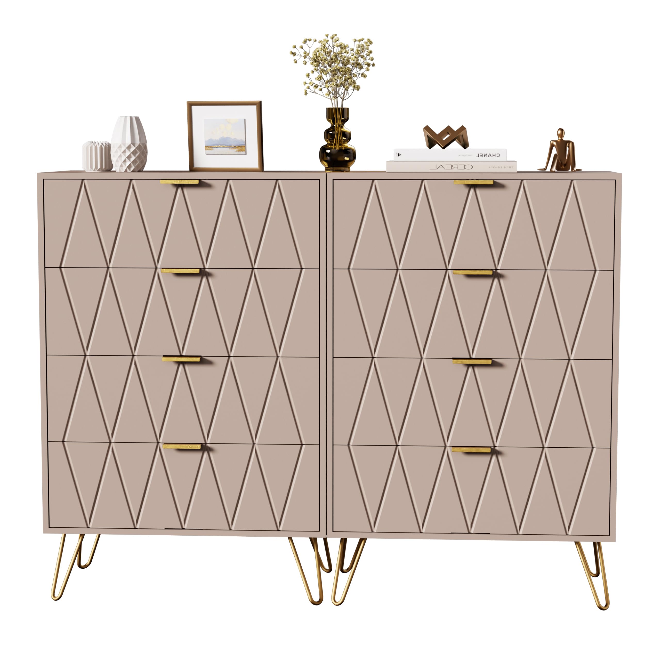 UEV Kommode mit 8 Schubladen 120x34x91cm, Modernes Sideboard (Moka)