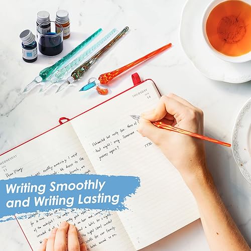 Miniatura 5 de Outus 9 bolígrafos de inmersión de vidrio hechos a mano, bolígrafo de cristal de borosilicato de alto contenido vintage con 9 soportes para