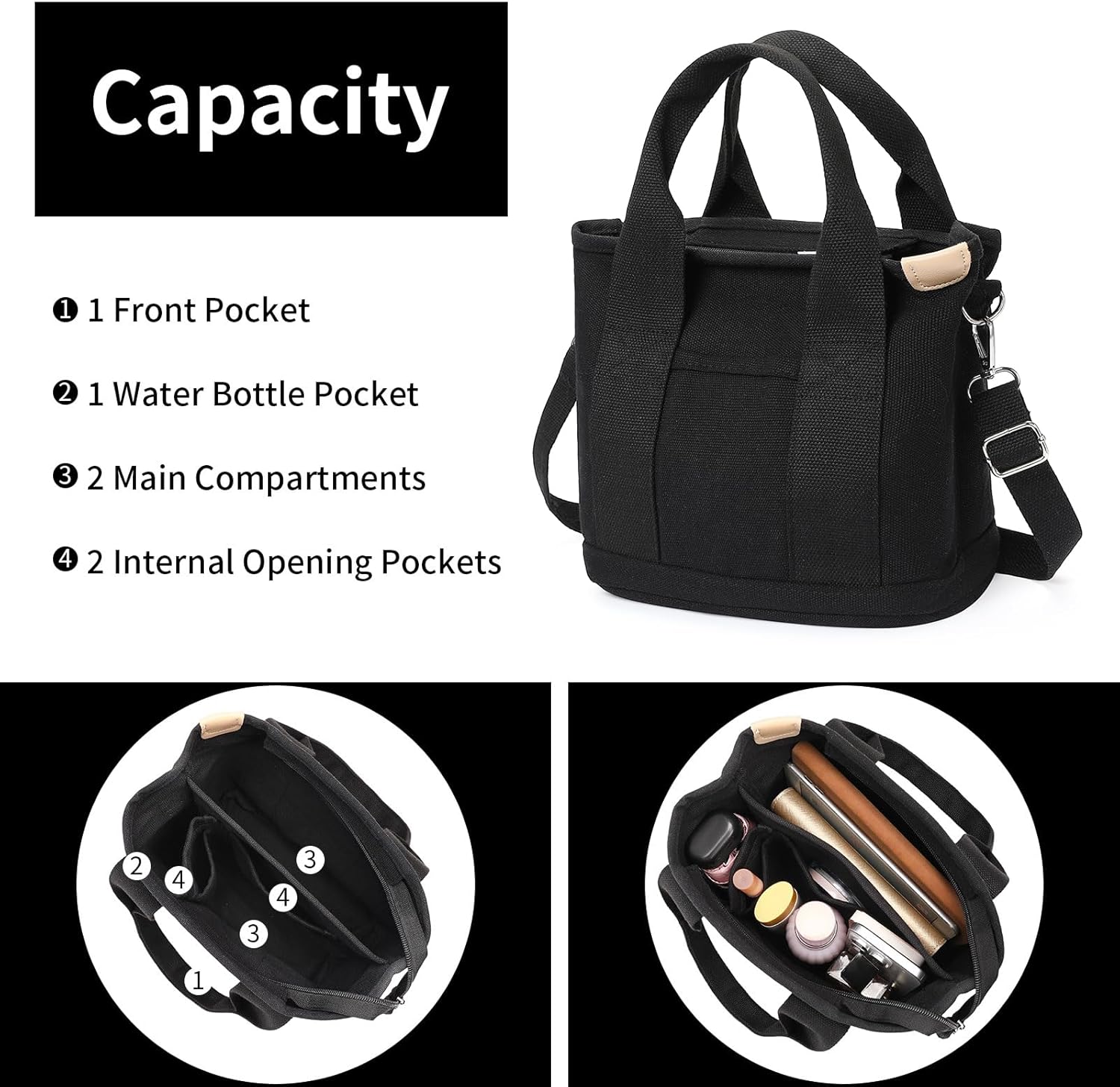 Small Tote Bags for Women Canvas Purses with Zipper Crossbody Mini Tote Satchel Hobo Work Beach Bag Shoulder Handbags - Image 2