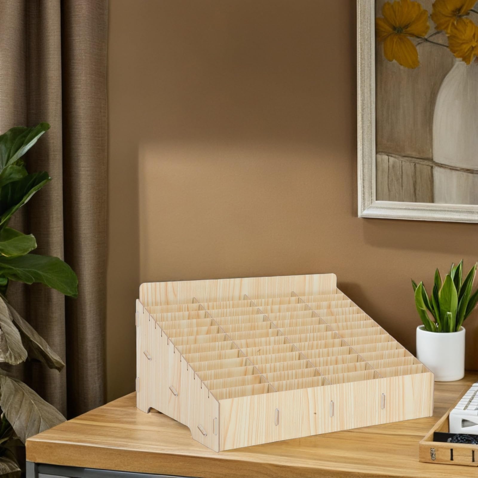 YARNOW Soporte para Teléfono Celular de Madera 48 Rejillas Multigrid, Organizador Compacto para Oficina, Aula y Sala de Reuniones Beige