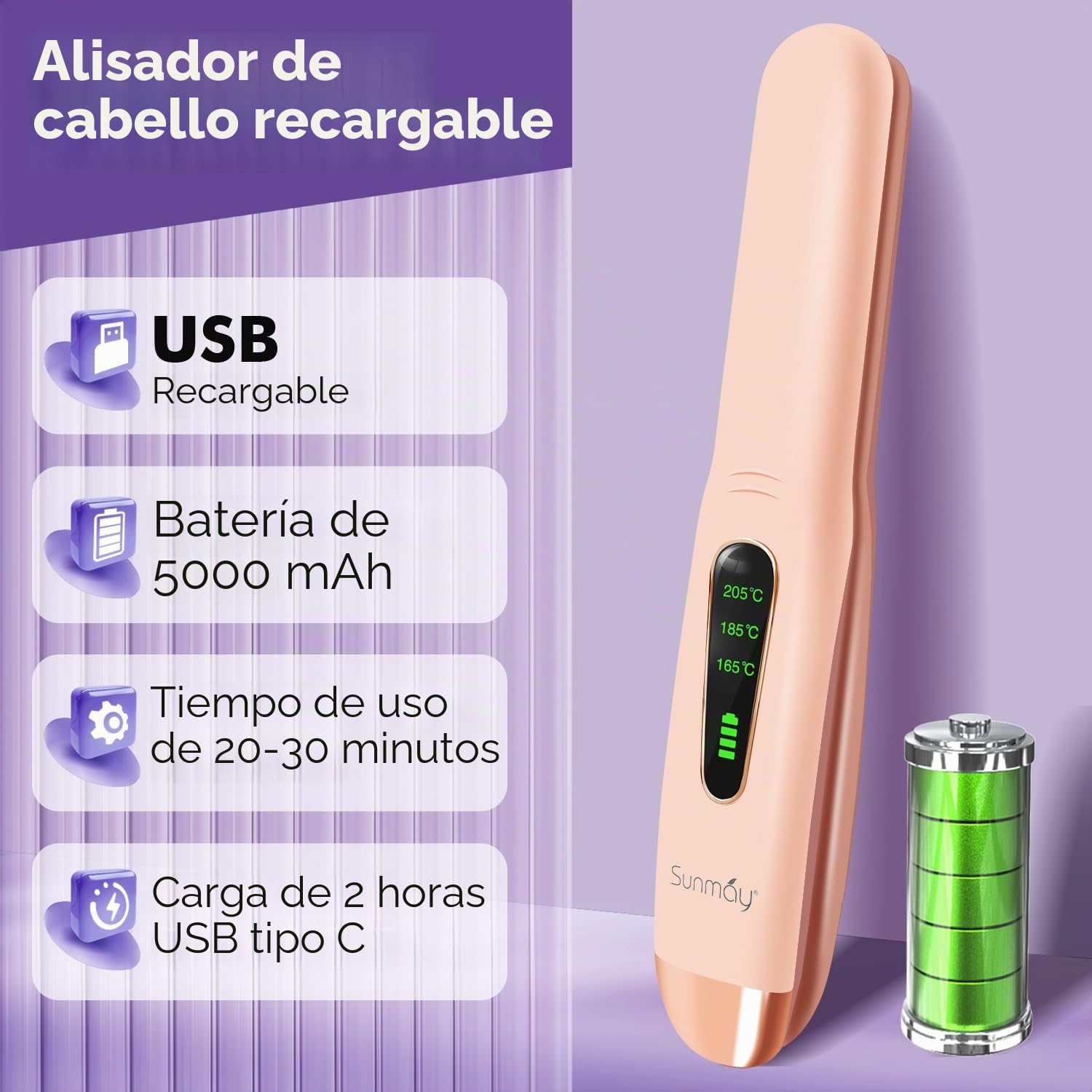 Sunmay Voga - Plancha y rizadora inalámbrica 2 en 1, mini plancha plana para retoques de cabello corto y fino, varita rizadora portátil de viaje y plancha alisadora con recargable por USB