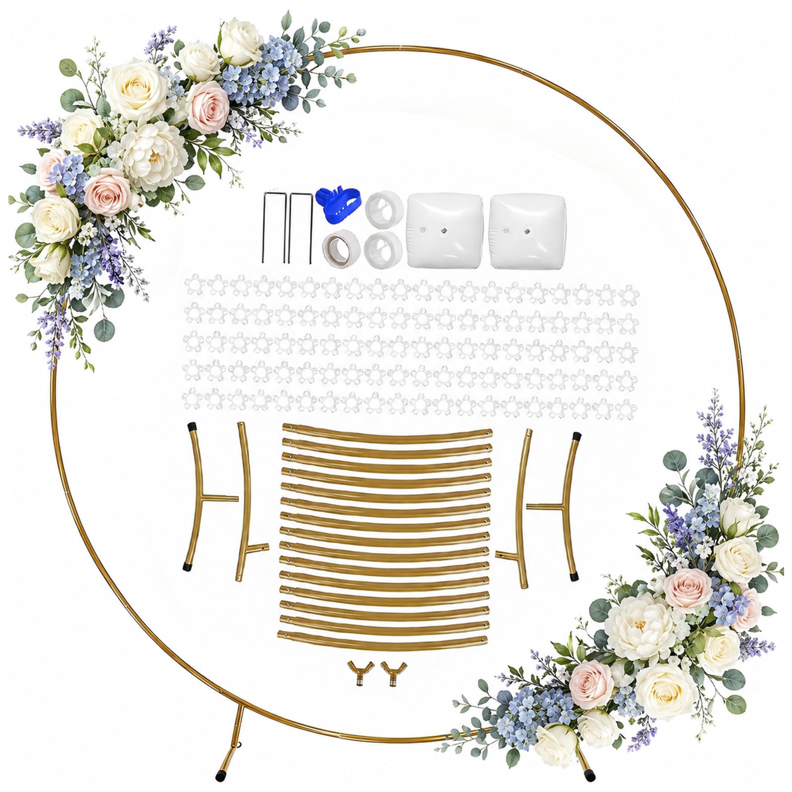 Arco per palloncini da 1,8 m in metallo, telaio rotondo con sacchi d'acqua e picchetti, set per matrimoni, compleanni, feste e decorazioni per arco d'uva