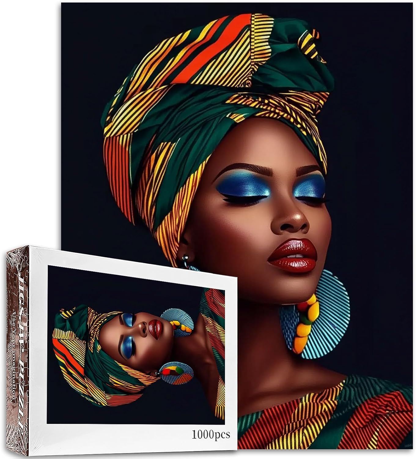 Native America Afro Girl 1000 Piece Jigsaw Puzzles for Adult Black Woman Painting Jigsaw Puzzle Graffitic Fashion Lady 1000 Pieces Puzzles Game Scandinavia Wall Decor DIY Craft Puzzle Art(Colorful)