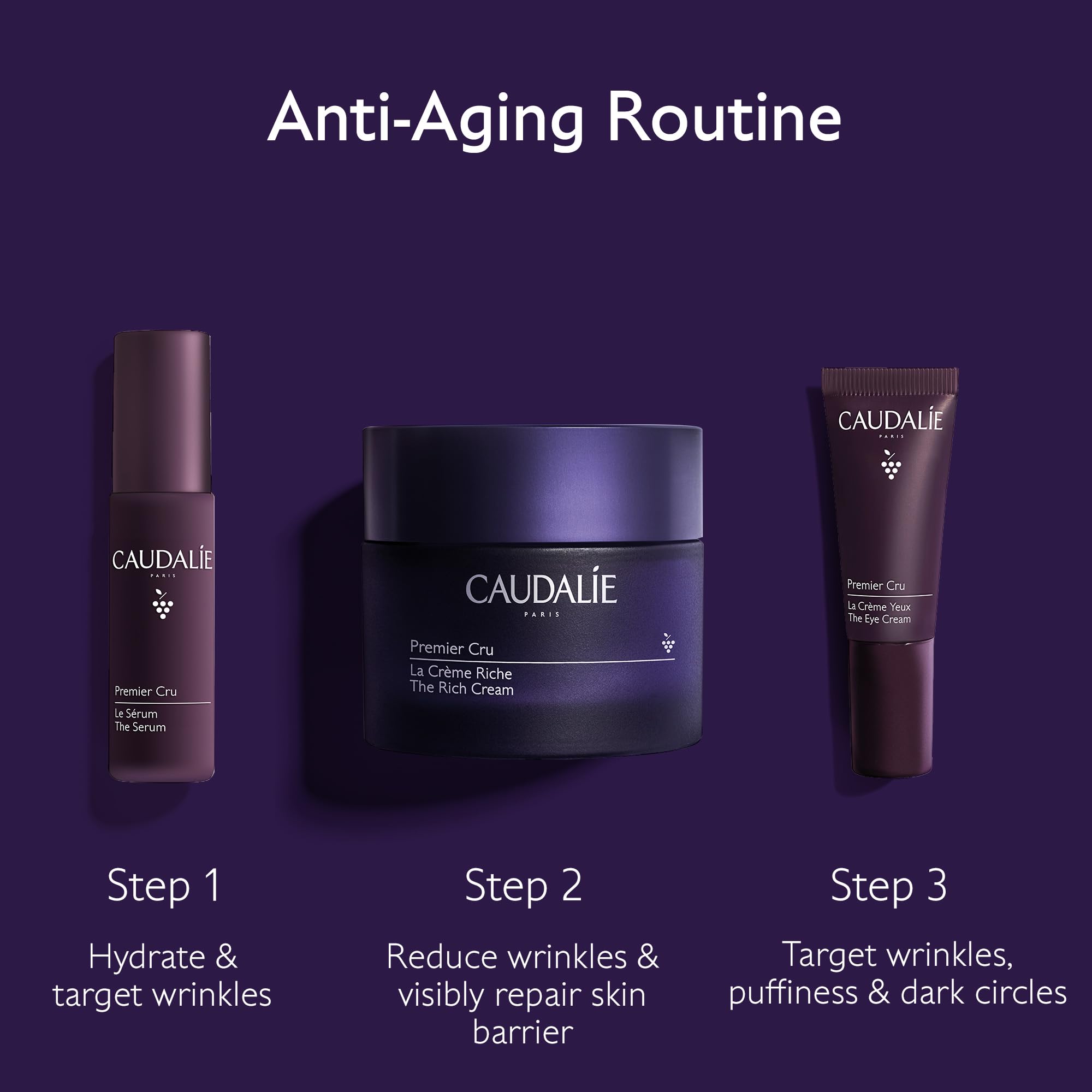 Caudalie Premier Cru Anti-Aging and Skin Barrier Repair Routine for Fine Lines, Wrinkles, and Dark Spots with Premier Cru The Rich Cream ($190 Value)