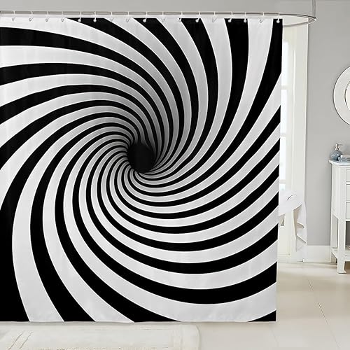 Castle Fairy Op Art - Cortina de ducha de baño con rayas blancas y negras, juego de cortina de ducha para niños y adultos, arreglo geométrico,