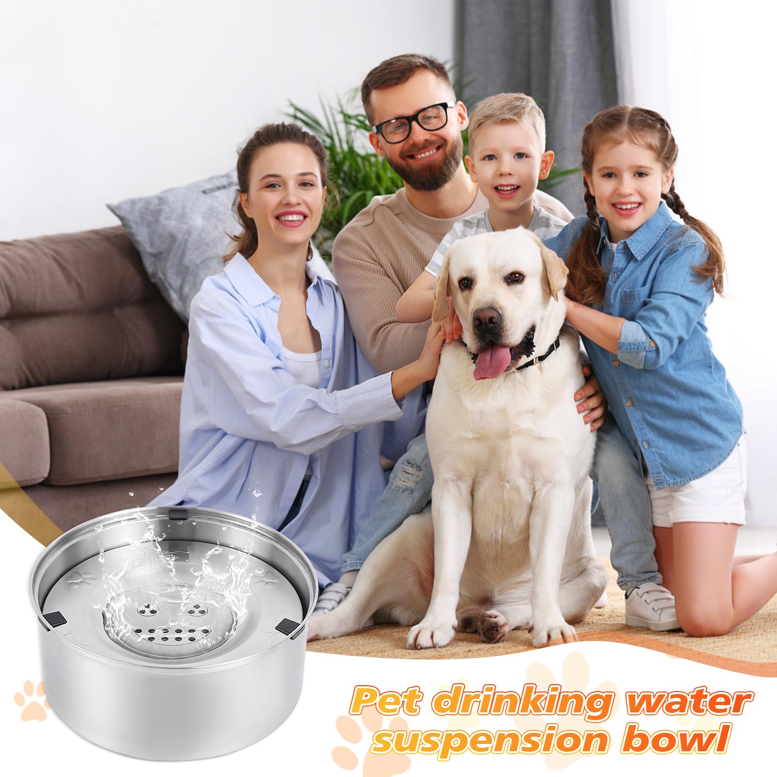 Amexo Gamelle d'eau Anti Éclaboussures pour Chiens, Gamelle d'eau Anti Déversement pour Chien en Acier INOX 304, Bol d'eau Antidérapant pour Animaux de Compagnie (3L)