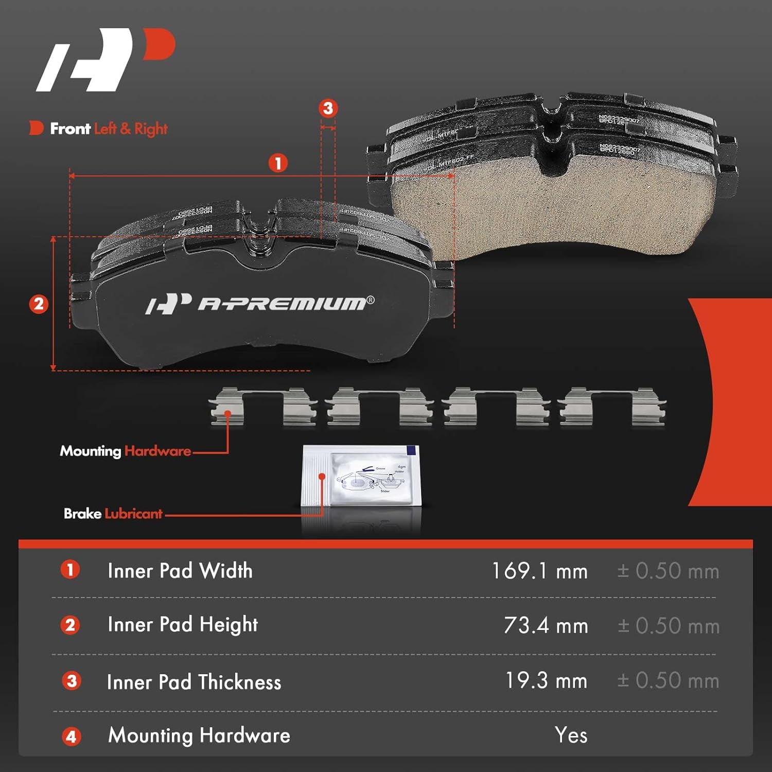 A-Premium Front Ceramic Brake Pads Set Compatible with Mercedes-Benz Sprinter 1500/2500/3500/3500XD/4500 & Dodge Sprinter 3500 & Workhorse W42/P32 & Workhorse Custom Chassis W42, 4-Pack