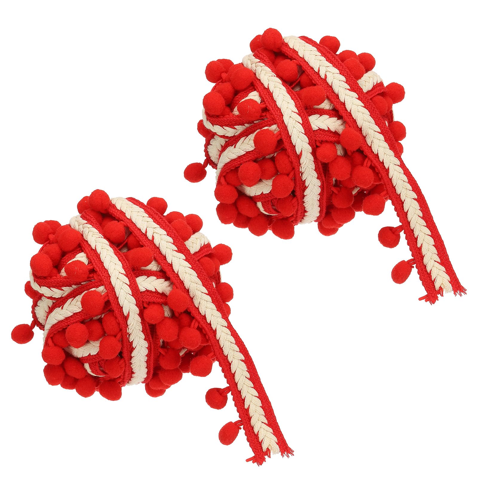 Ruban pompon rouge passementerie frange à boule tissu pour couture loisir créatif
