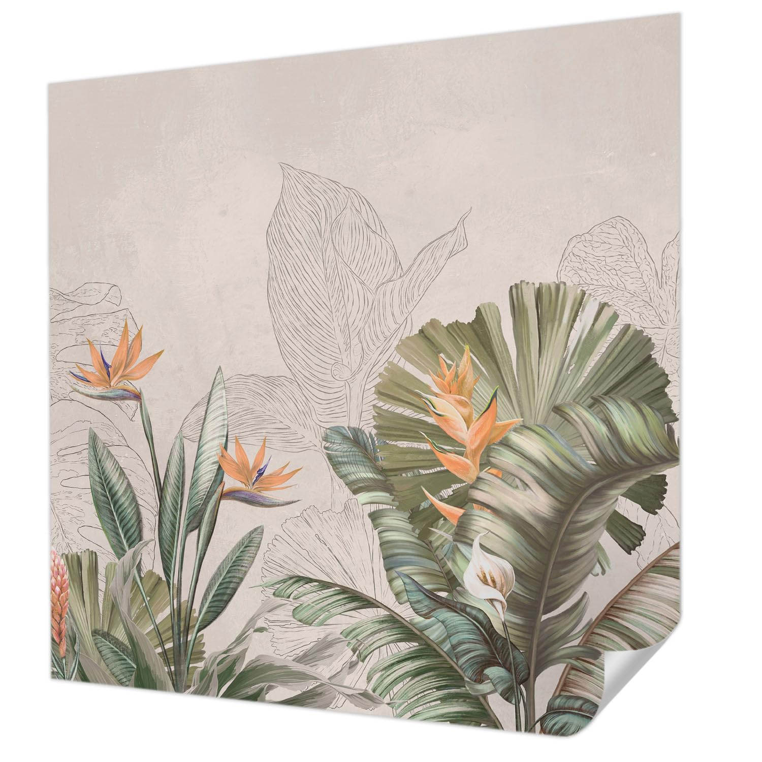 Papier peint autocollant fleurs tropicales panoramique 250x250 cm décoration murale salon