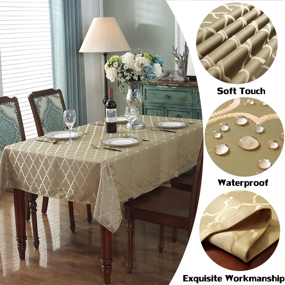 Jacquard Tischdecke Wasserabweisend – Damast Stoff, Goldfarben, Für 6-8 Personen