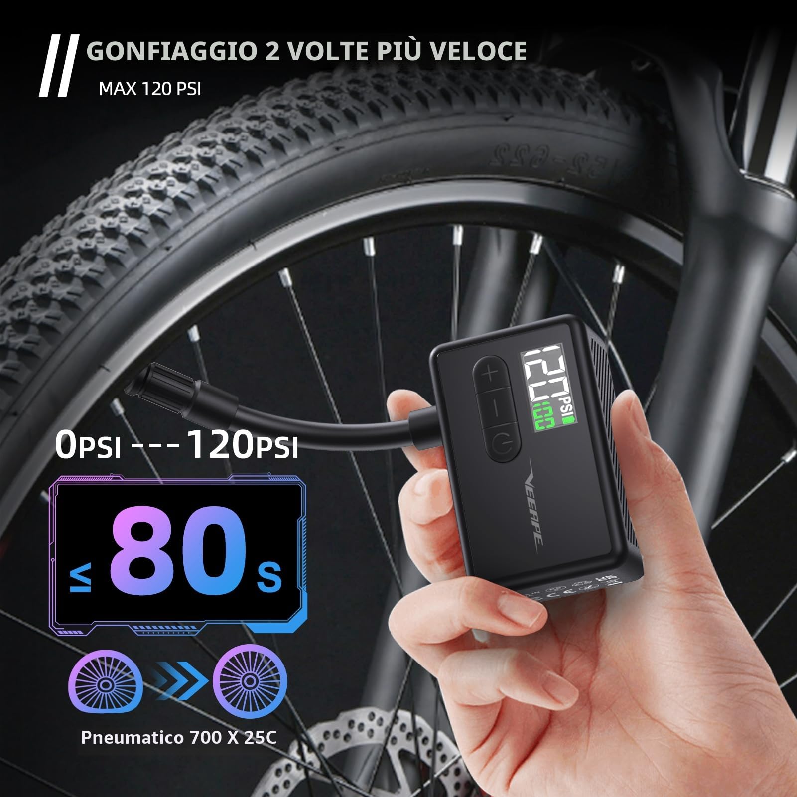 Tiny Pump Mini Pompa per Bicicletta, 120 PSI Pompa per Bicicletta Portatile con Valvola Presta e Schrader per Bici da Strada, Mountain Bike, City Bike