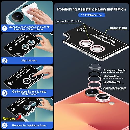 Vista 1122 de para Samsung Galaxy Z Flip 7 Protector de Lente de Cámara, Cubierta de Lente de Vidrio Templado con Anillo de Metal Individual, [Fuerte Adhesión] 1