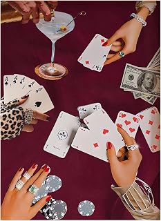 Vintage Poker Diamond Art Kits for Adults Beginner,Wine Red DIY Modern Diamond Painting 5D Round Full Drill Diamond Dots Gem Art Crafts with Tools,Funny Crafts for Home Wall Decor&Gift-12x16in