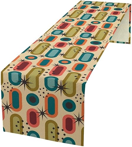 Camino de mesa vintage de mediados de siglo, retro, moderno, minimalista, estilo de mediados de los años 50, estético, camino de mesa de cocina,
