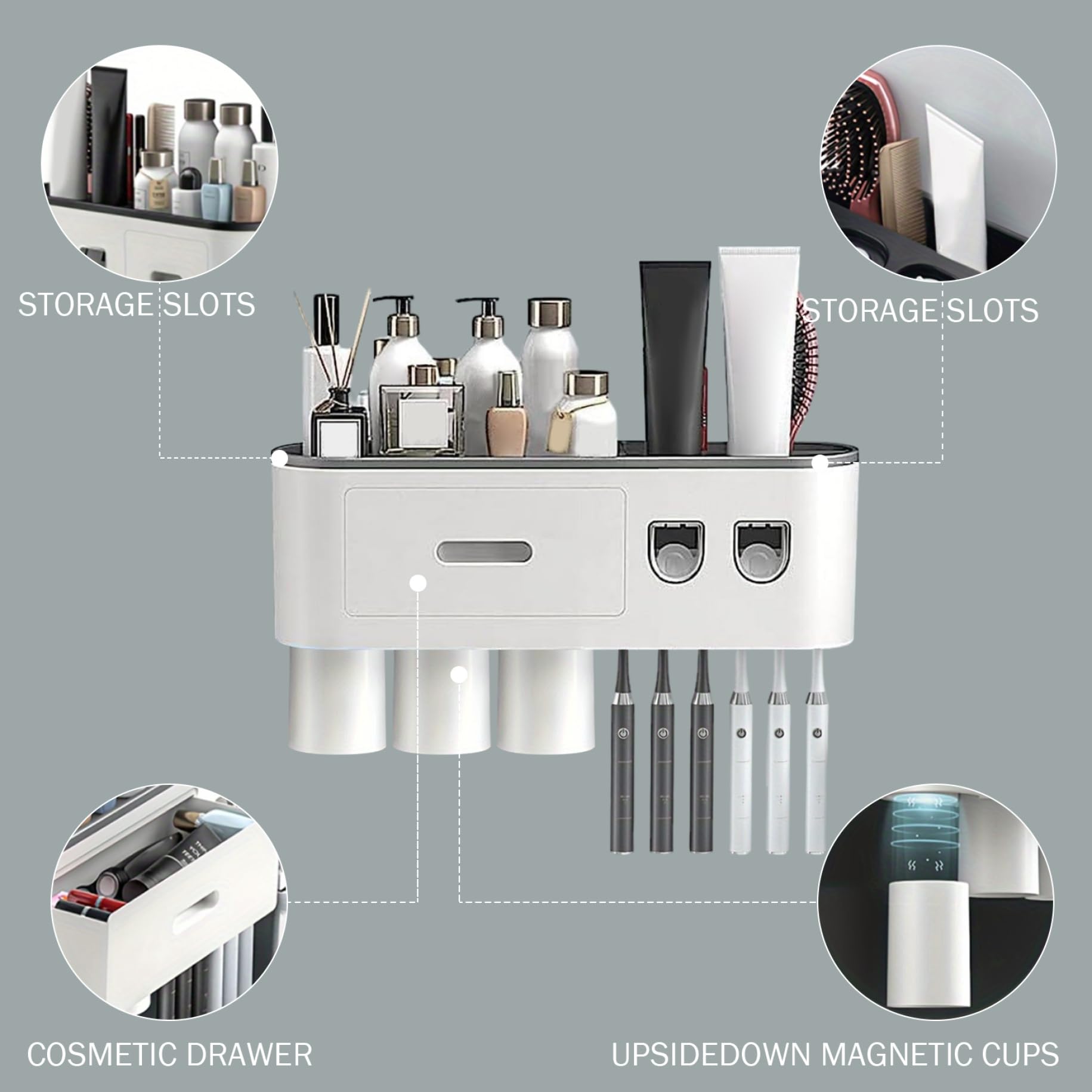 Soporte de Pared for cepillos de Dientes con dispensador automático de Pasta de Dientes, for organización del baño,