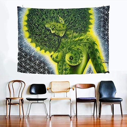 Miniatura 5 de Brccee AC Tapiz de pared de belleza, hojas de marihuana verde, hippie, afroamericanas, para colgar en la pared, decoración del hogar, 60 x 80