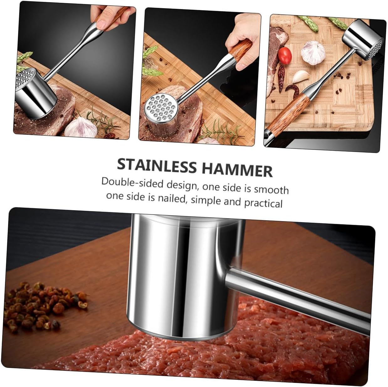 304 Stainless Steel Meat Tenderizer Mallet, Kitchen Steak Hammer for Beef and Poultry, Heavy-duty Meat Pounder for Home Cooking and Bbq Random Color