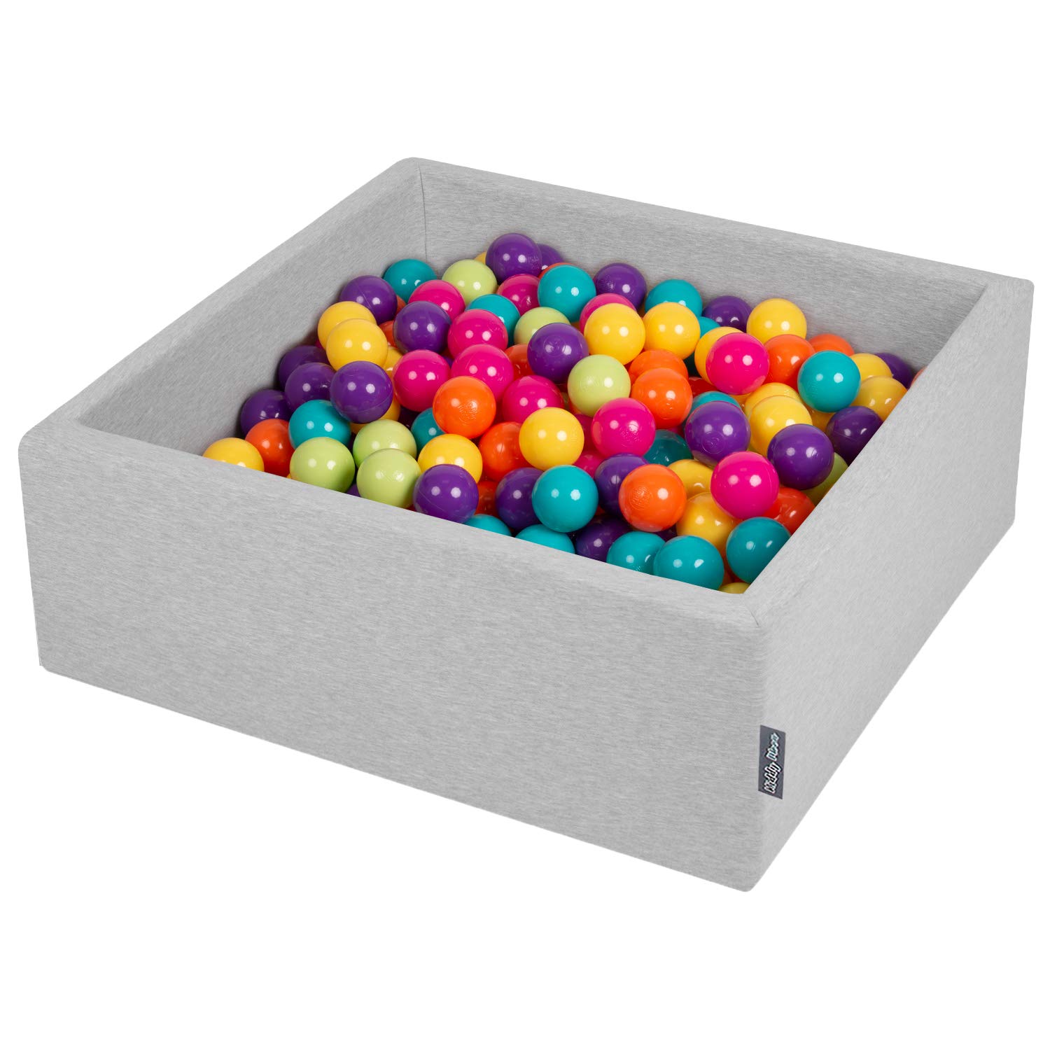 KiddyMoon Piscine À Balles pour Bébé Carré 90X30cm/300 Balles 7Cm Fosses À Boules Jouet Enfant, Gris Clair:V Clair/Jaune/Turq/Orange/Rose/Violet
