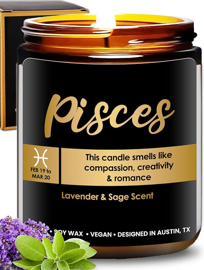 Pisces Candle Zodiac, Thoughtful Astrology Gifts for Women & Men, Unique Pisces Birthday & Zodiac Sign Gifts for Astrology Lovers, Best Gift for Birthday, Christmas, Special Occasions, Gift Ready